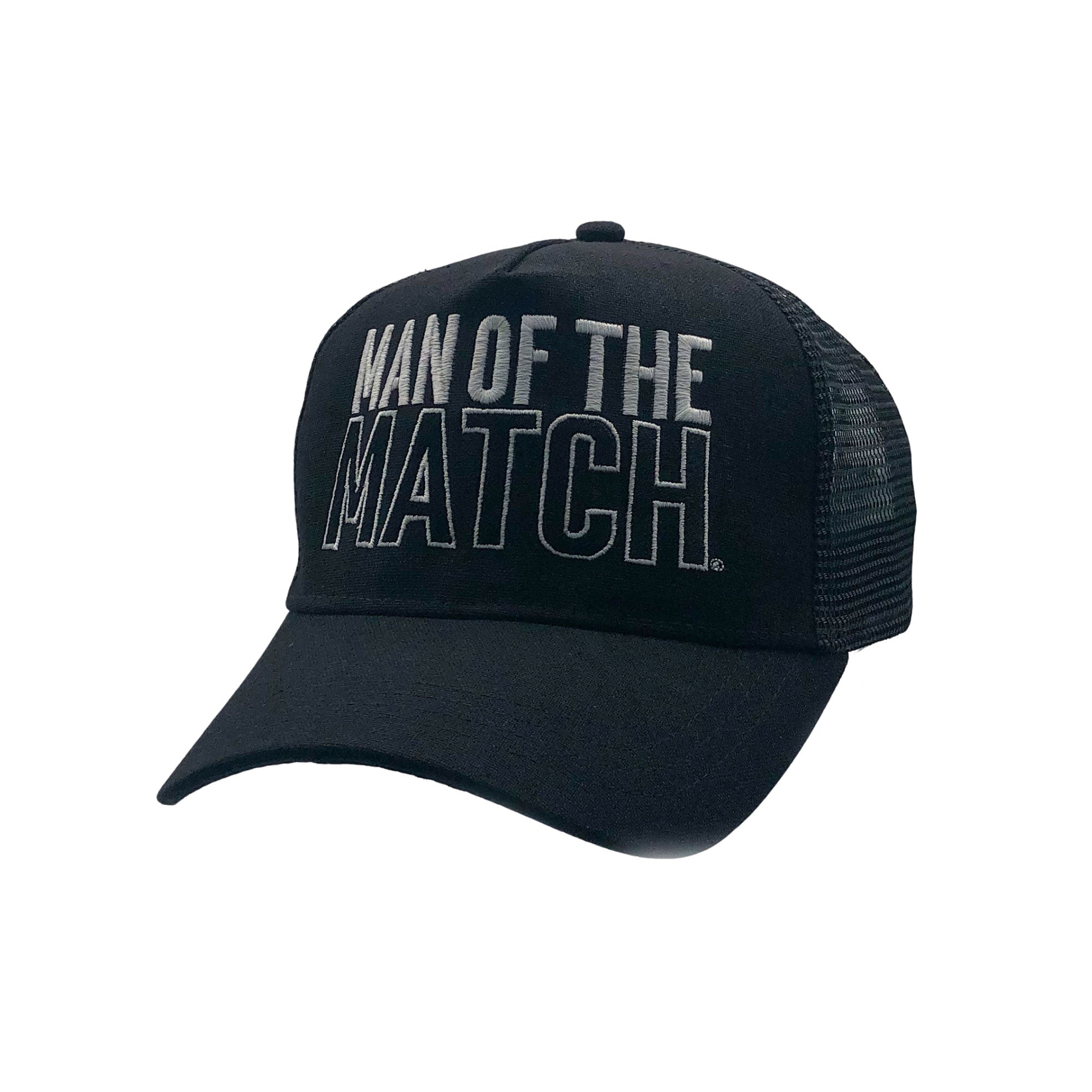 MAN OF THE MATCH® Official Cap - Embroidered White on Black - Premium Linen